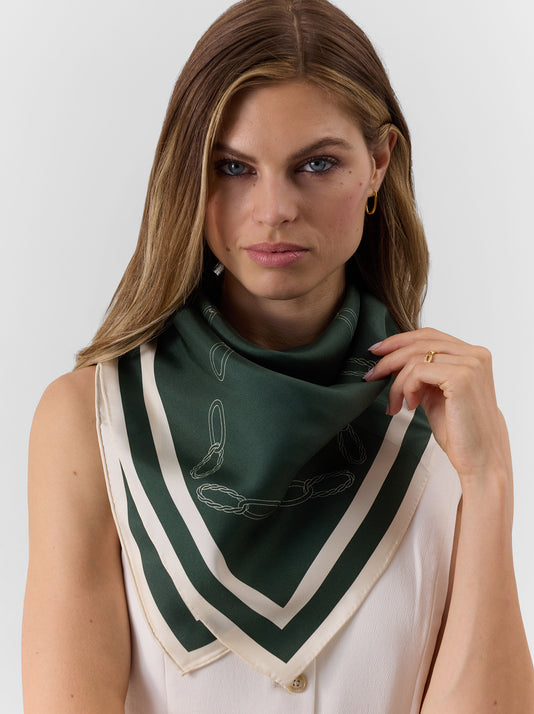 TWP Heritage green and off white Unità Monogram Silk Scarf view 1