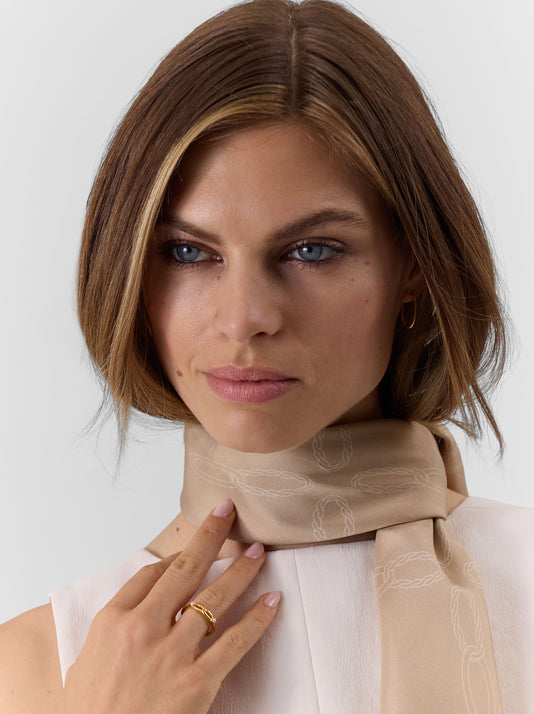 TWP Taupe and off white Unità Monogram Silk Scarf view 1
