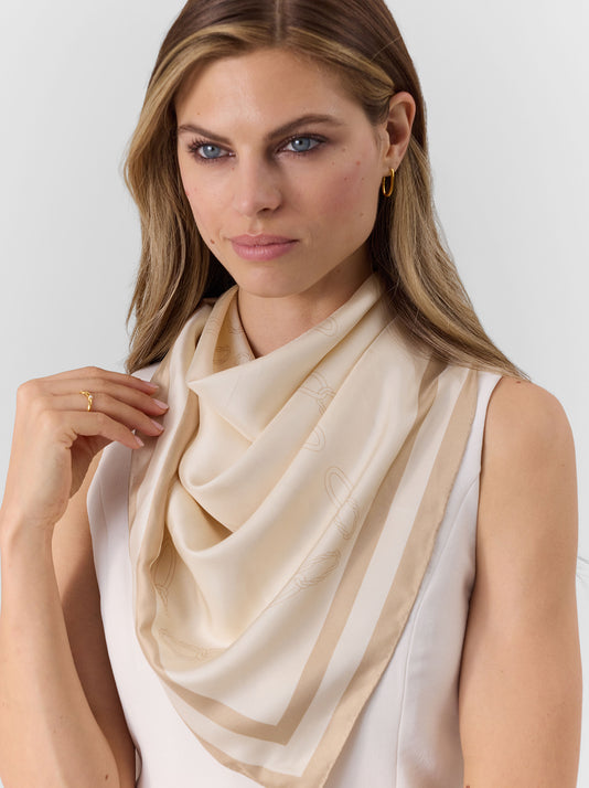 TWP Off white and taupe Unità Monogram Silk Scarf view 1